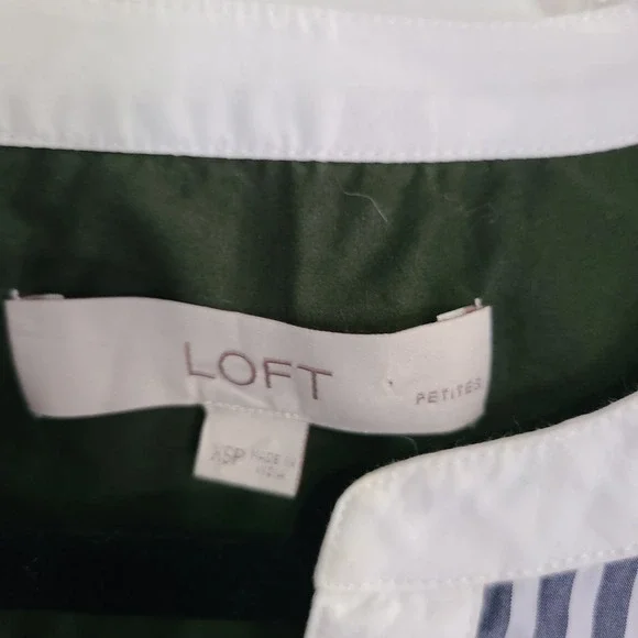 Loft Colorblock Poplin Petite Blouse Top Women's Sz XSP Green/White Casual Cute - Picture 10 of 11